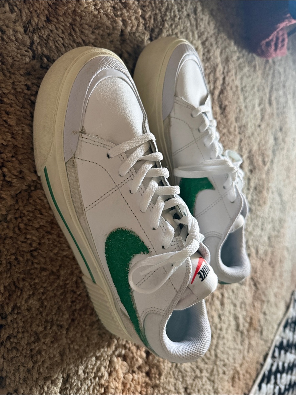 Nike White Low-Top Sneakers with Green Swoosh